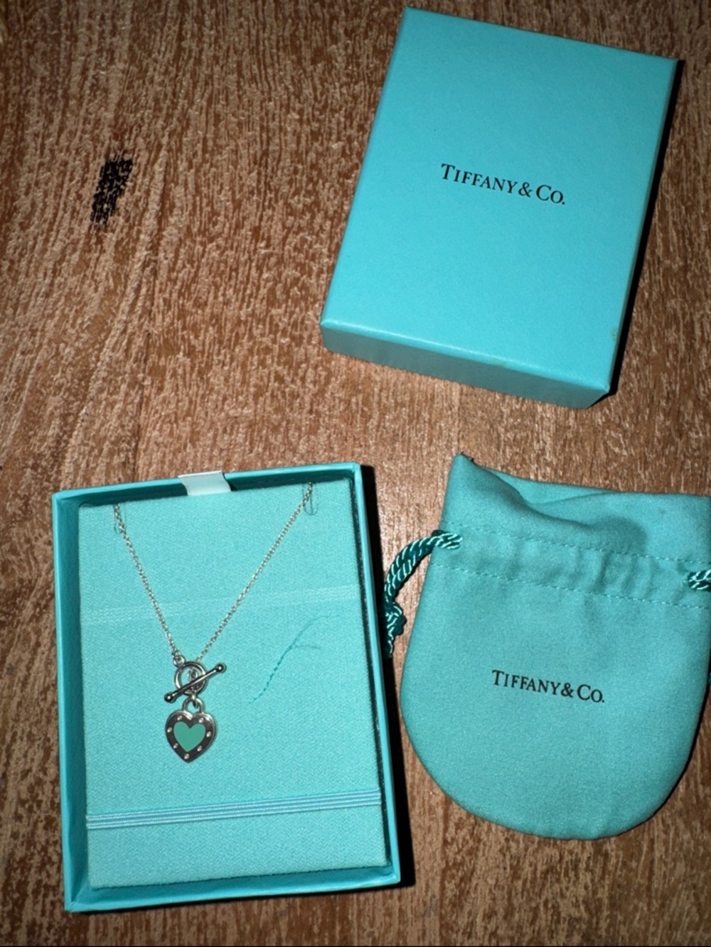 Tiffany & Co. Silver Heart Pendant Necklace with Blue Accents